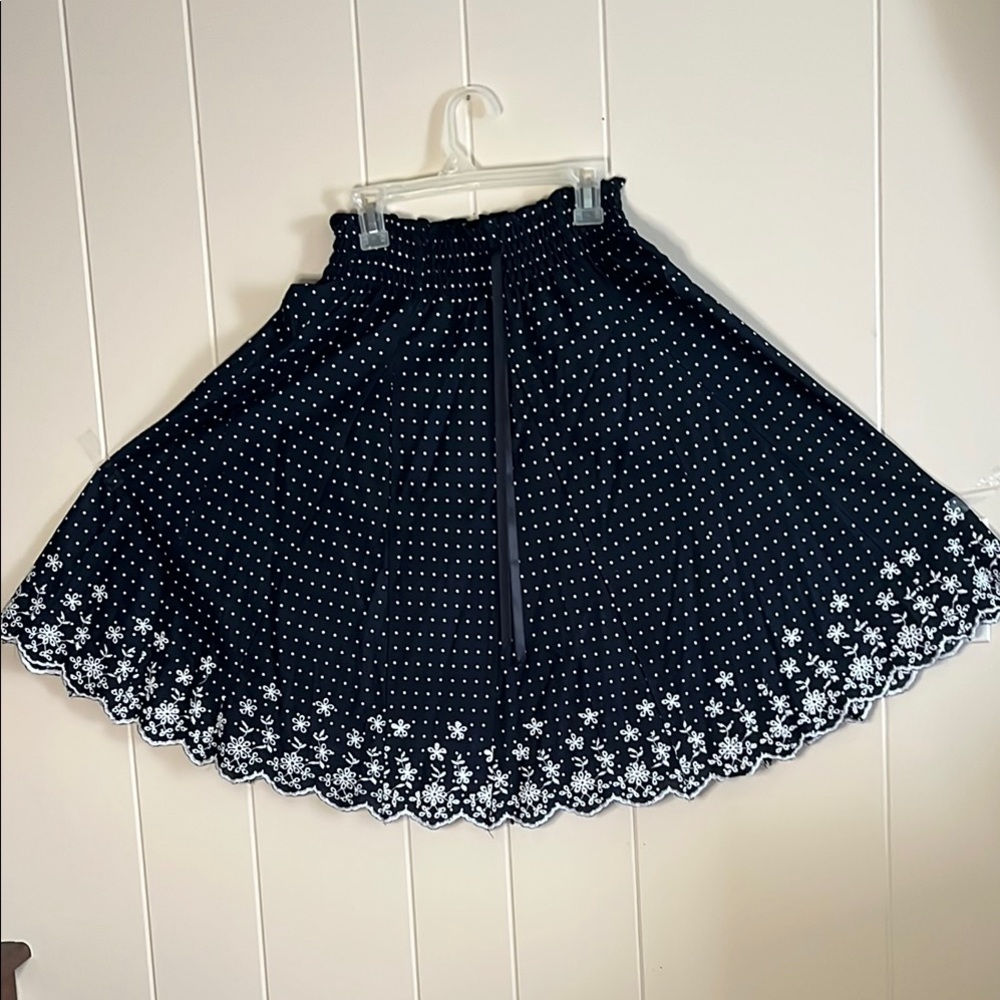Joe Benbasset Black and White Embroidered Midi Skirt Work A-line